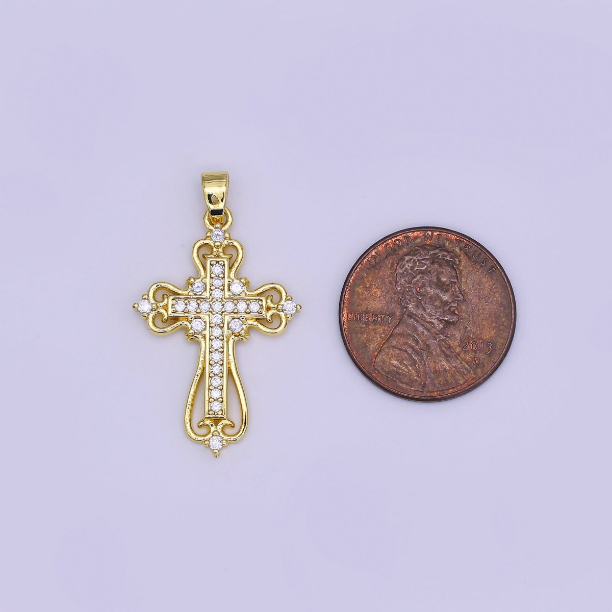 Beautiful Gold Ornate Cross Necklace Pendant Charm for Religious Christian Catholic Jewelry Making H-404
