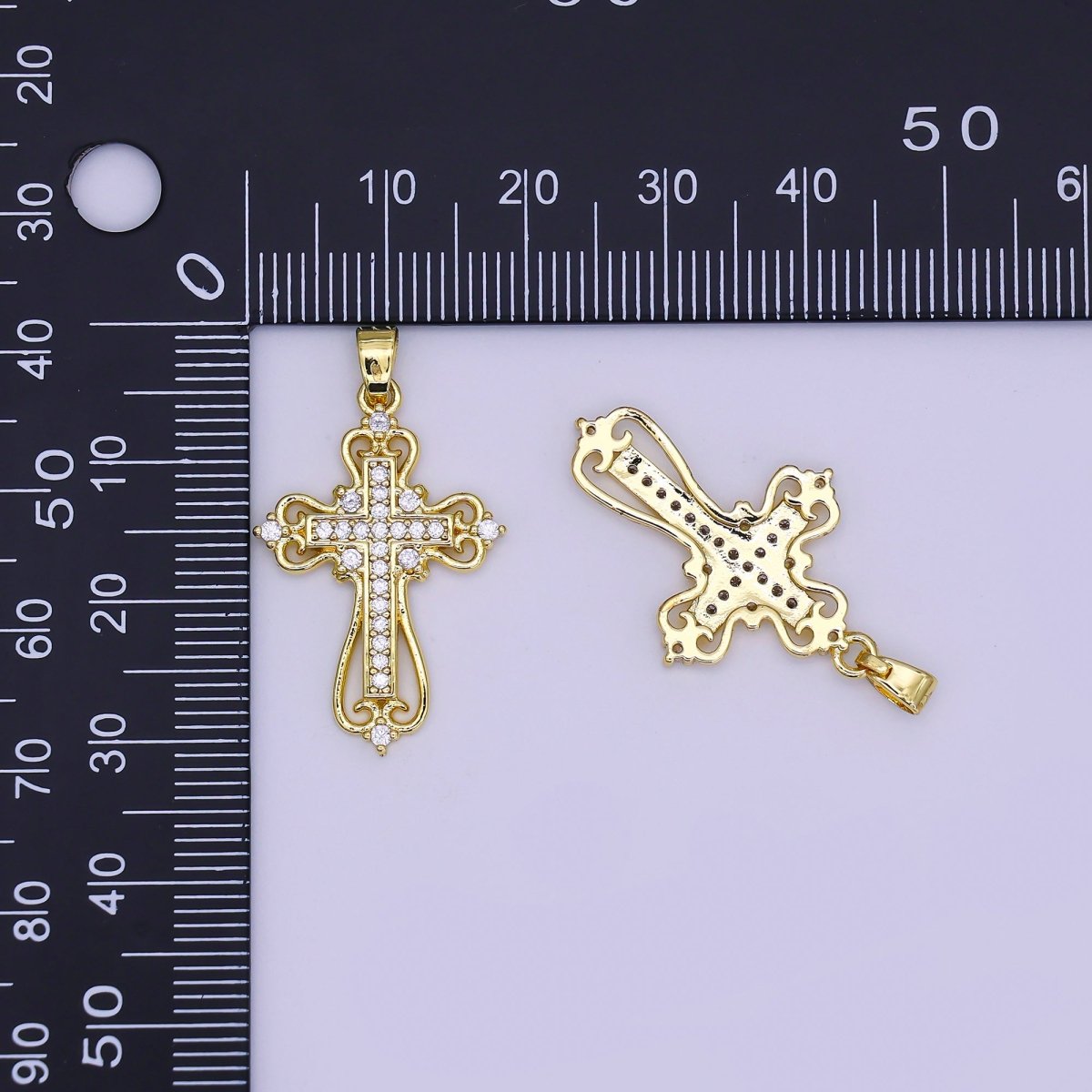 Beautiful Gold Ornate Cross Necklace Pendant Charm for Religious Christian Catholic Jewelry Making H-404