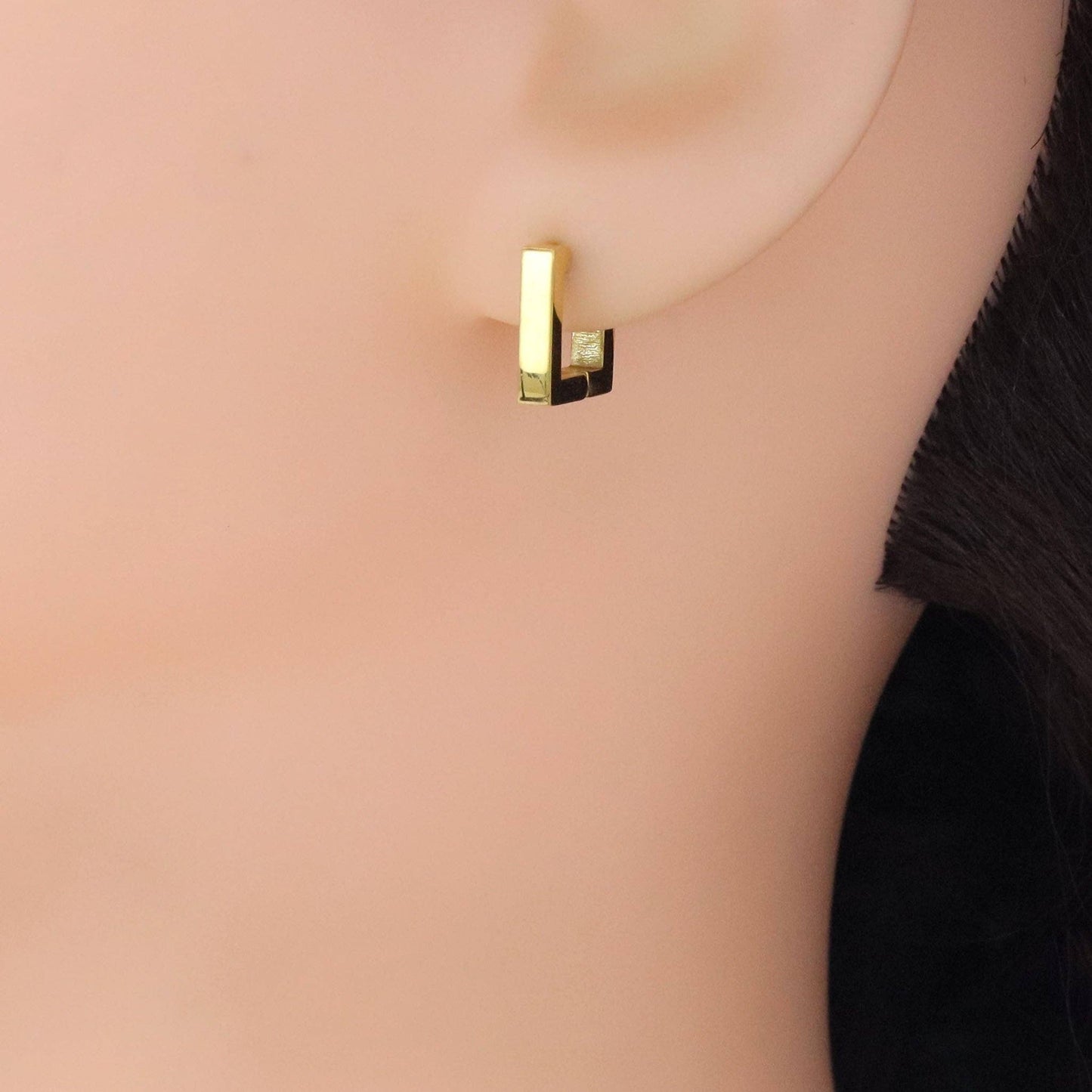 Gold Square Geometry Huggie Earrings, Sku#A256
