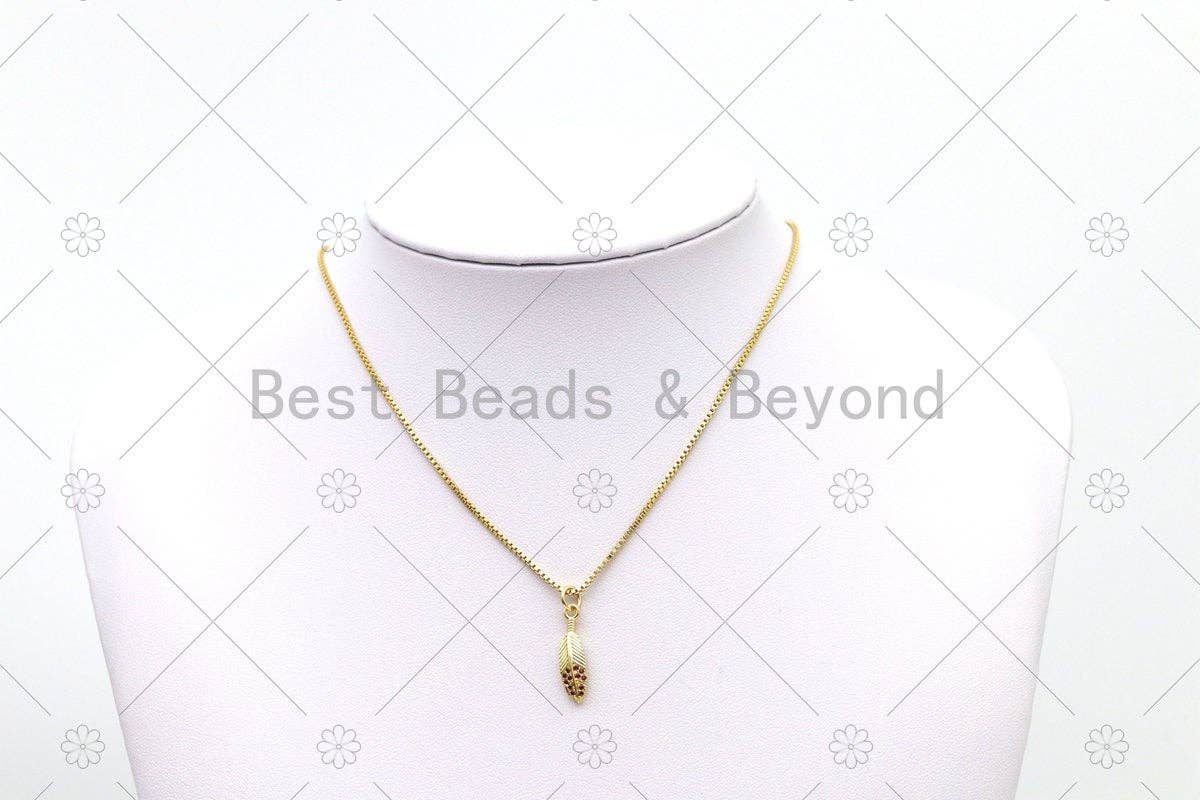 Fuchsia CZ Micro Pave Leaf Shape Pendant, 18K Gold Filled Leaf Charm, Necklace Bracelet Charm Pendant, Sku#LK499