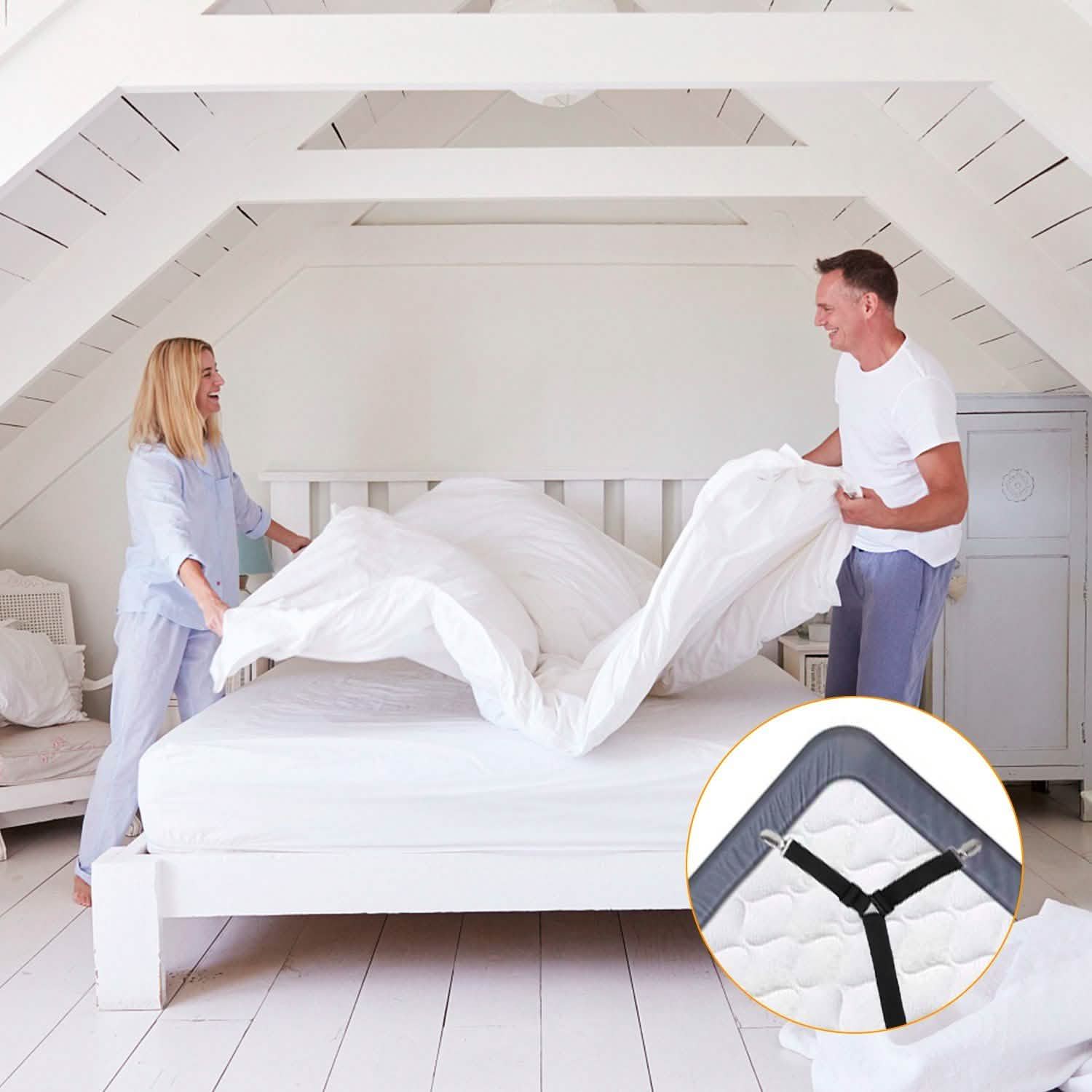 Attaches-draps élastiques réglables en croix pour le maintien des draps