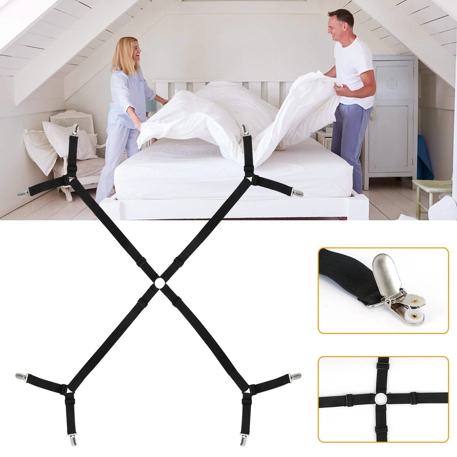 Attaches-draps élastiques réglables en croix pour le maintien des draps