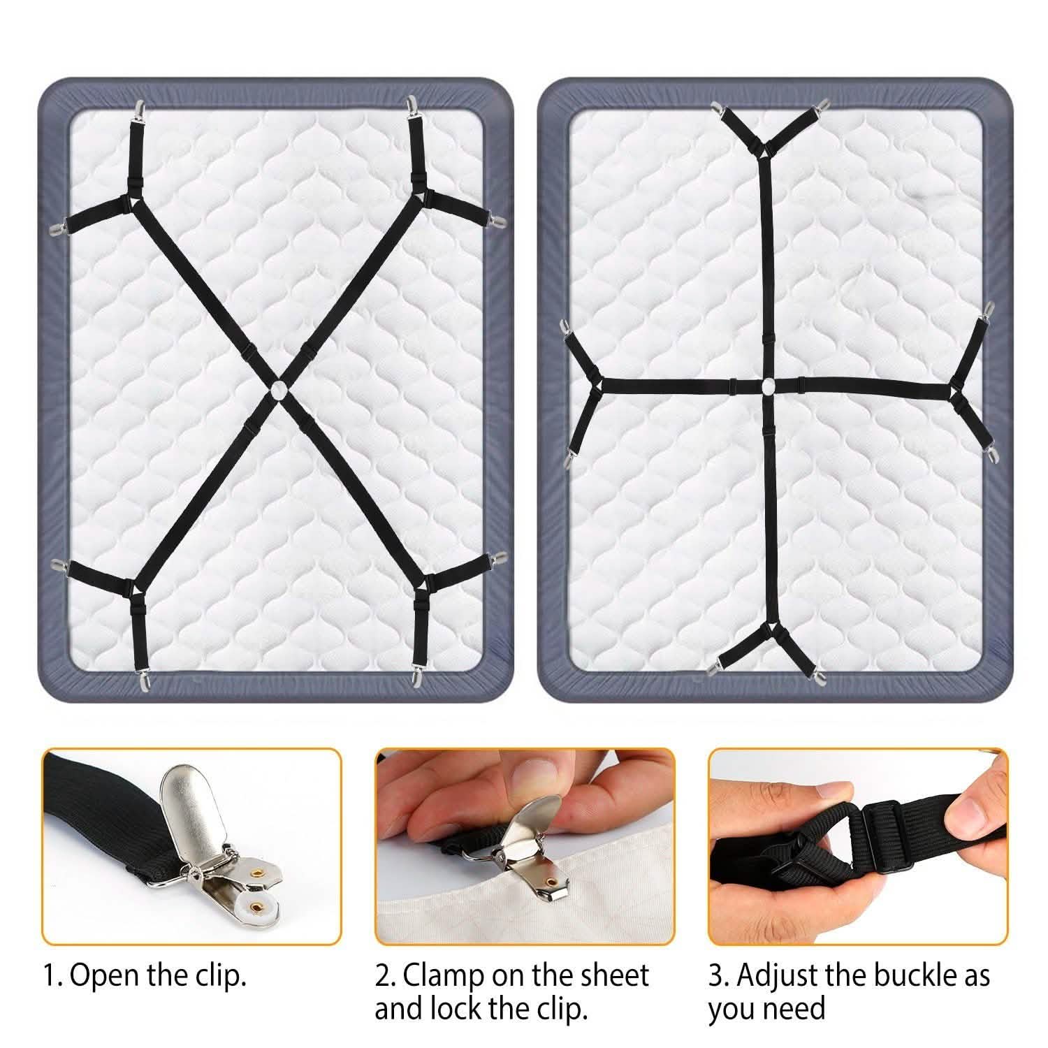 Attaches-draps élastiques réglables en croix pour le maintien des draps