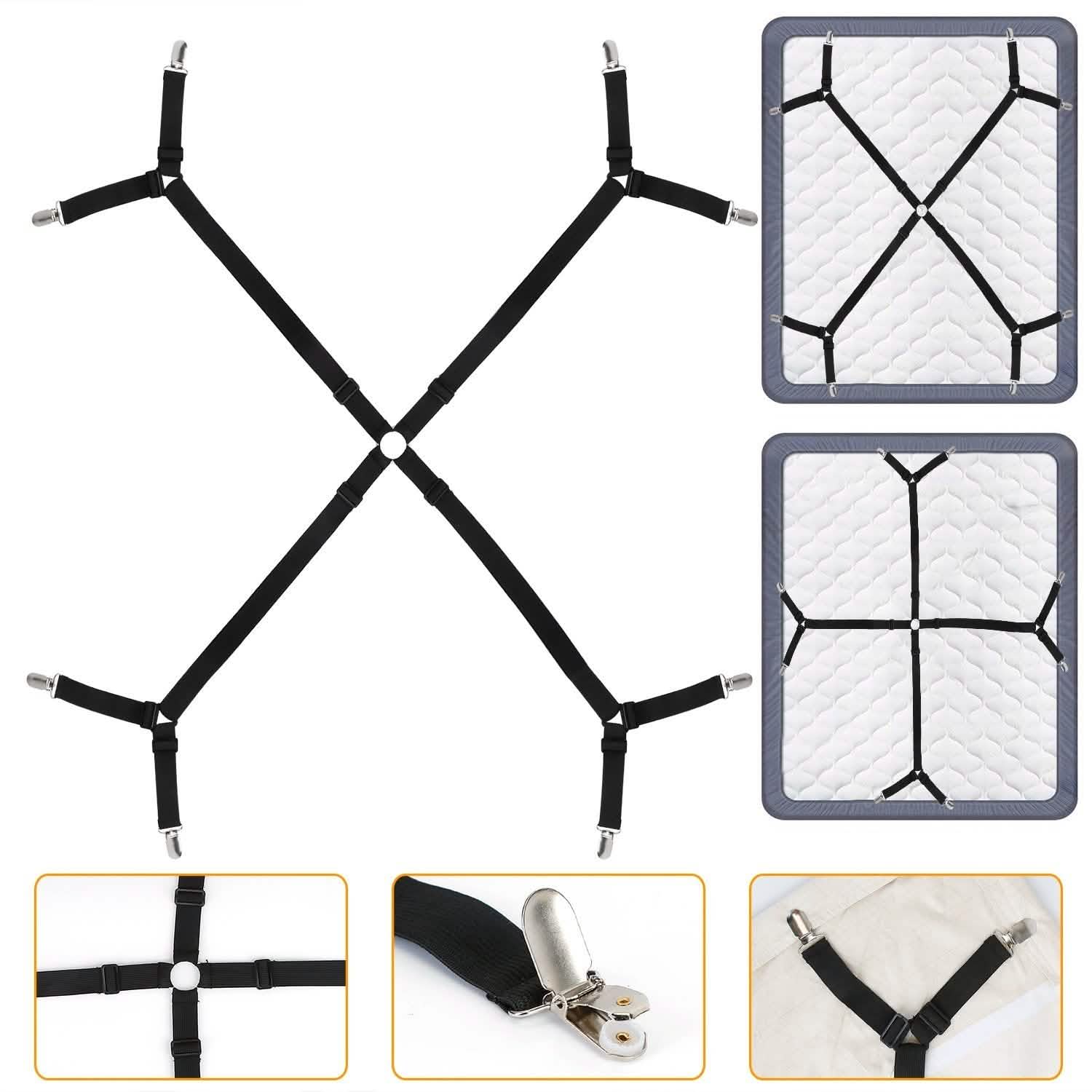 Attaches-draps élastiques réglables en croix pour le maintien des draps