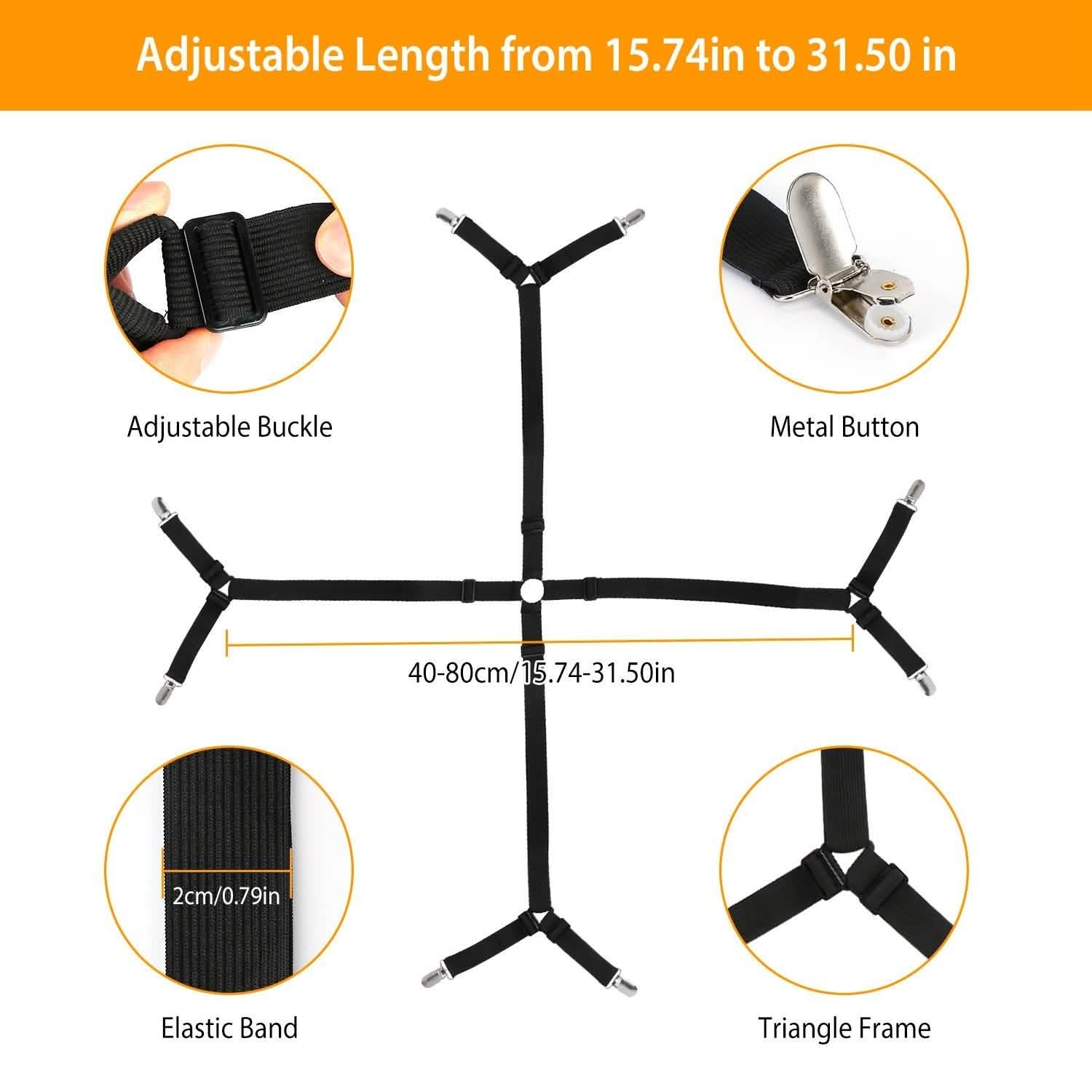 Attaches-draps élastiques réglables en croix pour le maintien des draps