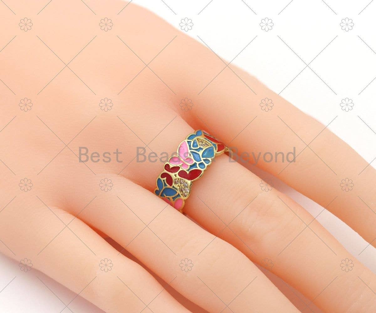 Enamel Butterfly on Chunky Adjustable Ring,Sku#JL64