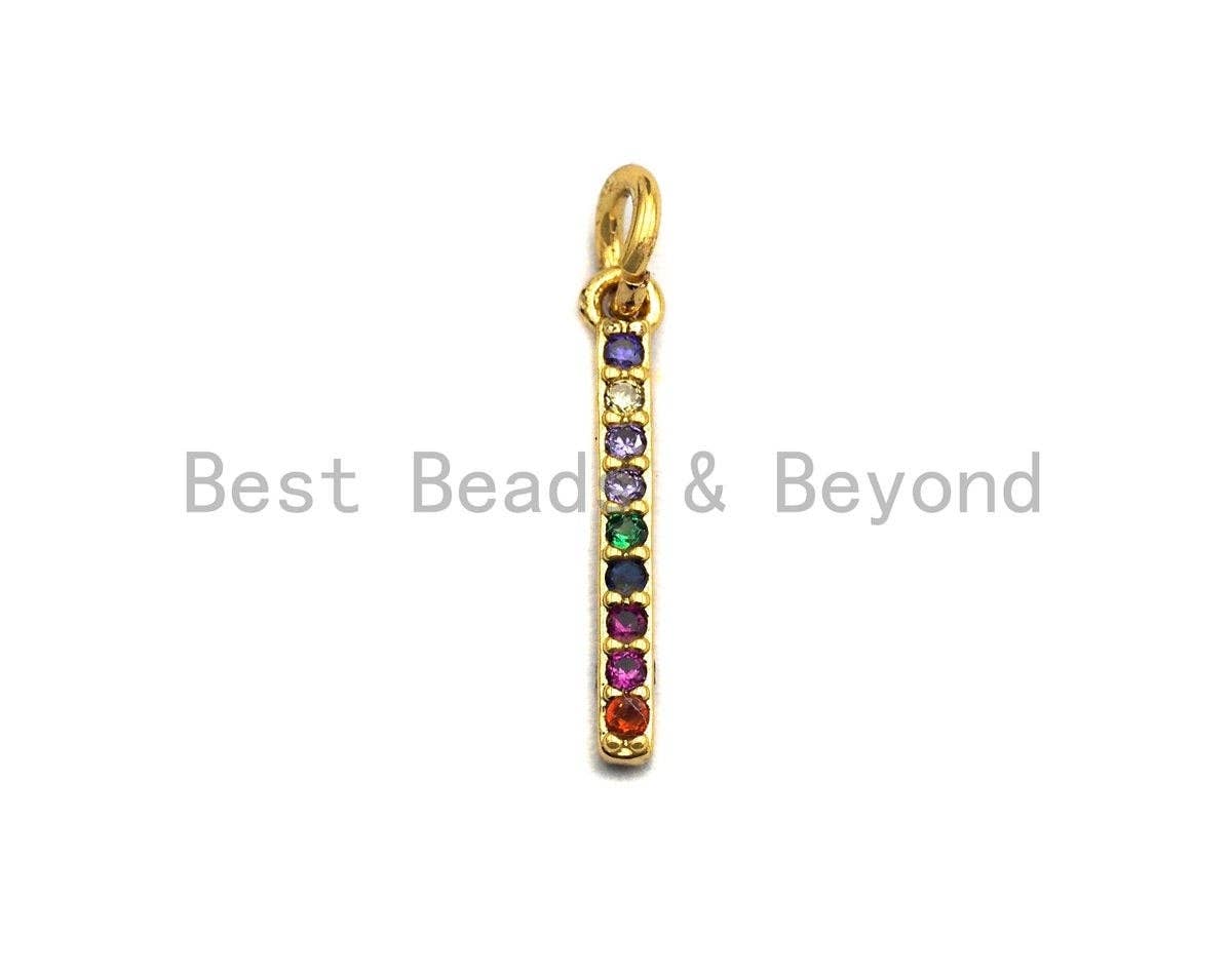 Colorful CZ Micro Pave Bar Pendant/Charm, Cz Pave Bracelet Necklace Pendant in Gold Finish, 2x17mm,sku#Z416
