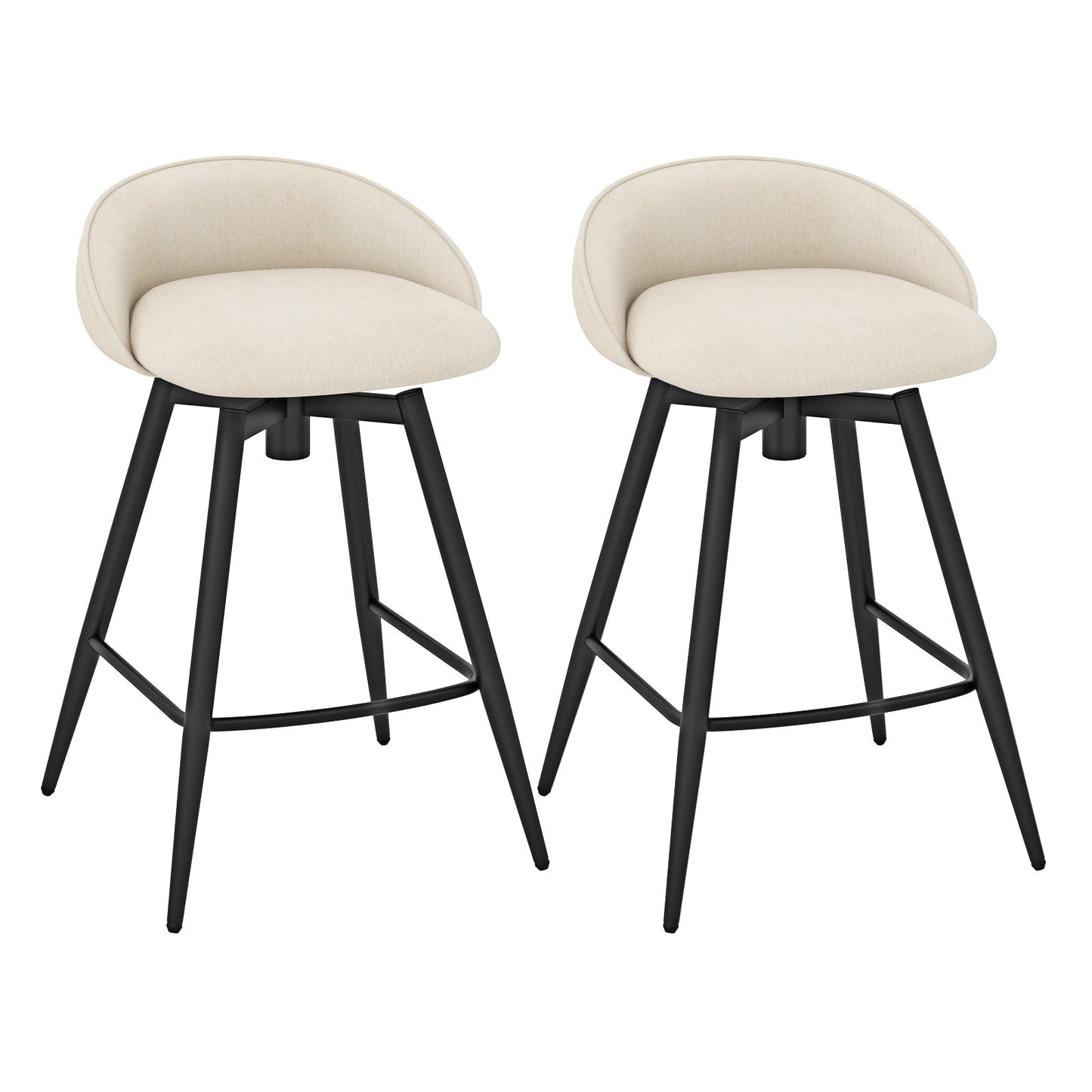 Upholstered Bar Stools Set of 2 with Footrest and Backrest