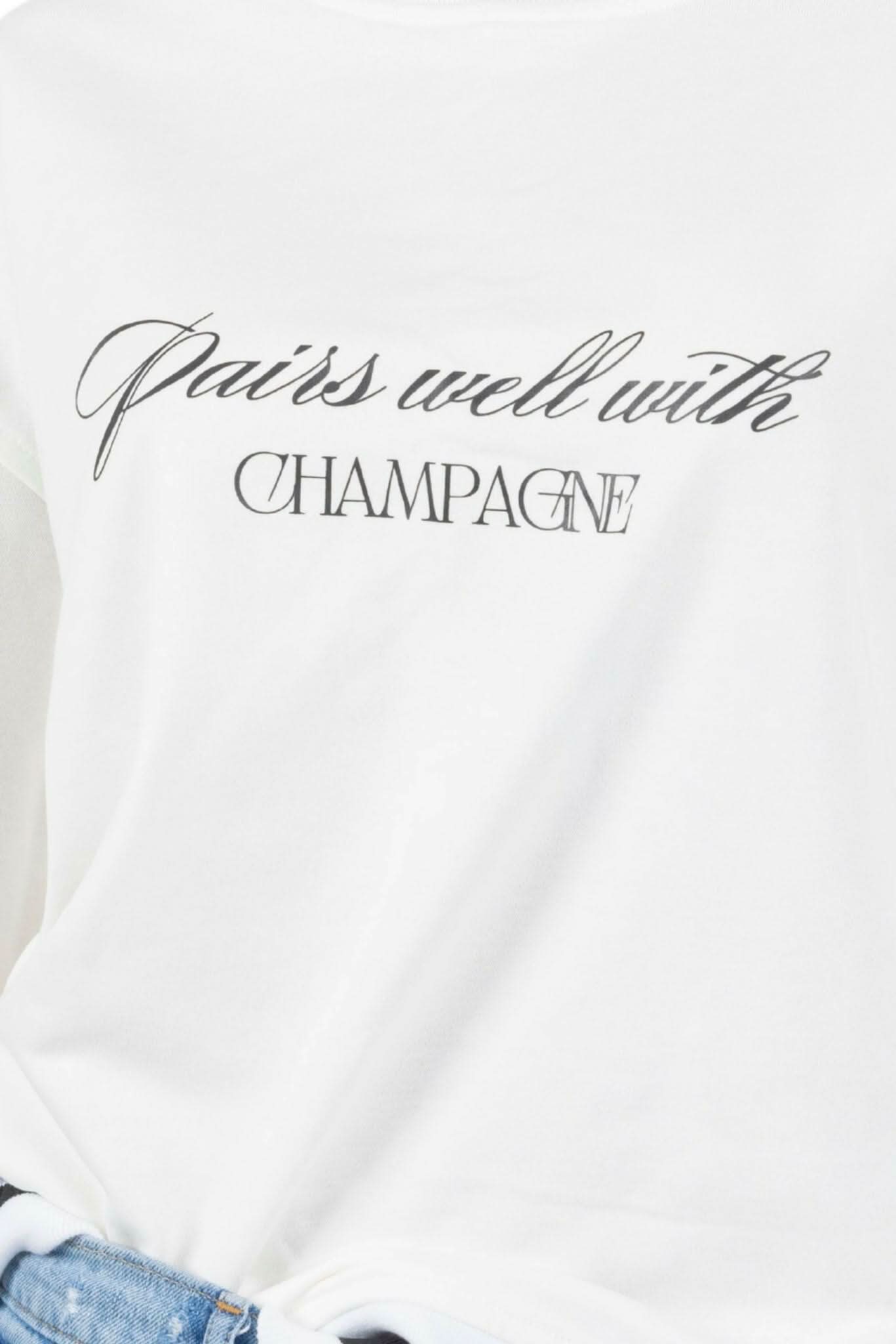 Bella Printed Round Neck Pullover Sweatshirt White