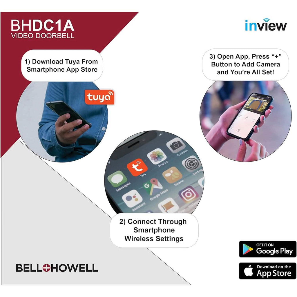 Bell+Howell InView BHDC1 1080p ドアベルカメラ + BHCH1A チャイムキット（ホワイト）（リファービッシュ品）