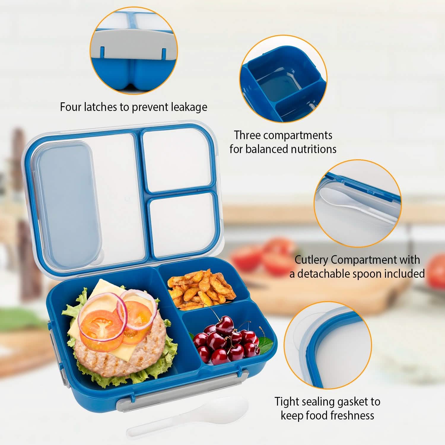 Bento Box Portable Lunch Box Picnic Food Storage with 3 Compartments