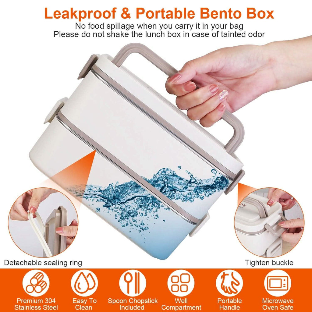 Bento Lunch Box 3 Stackable Food Container with Chopsticks and Spoon