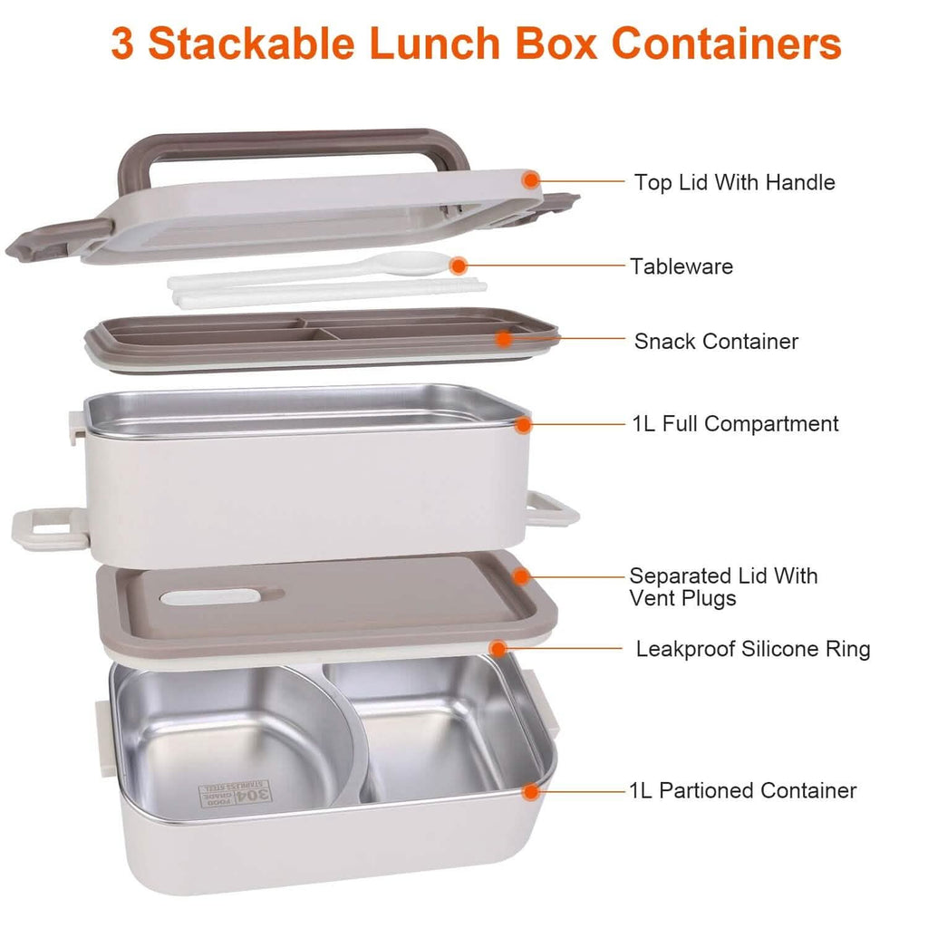 Bento Lunch Box 3 Stackable Food Container with Chopsticks and Spoon