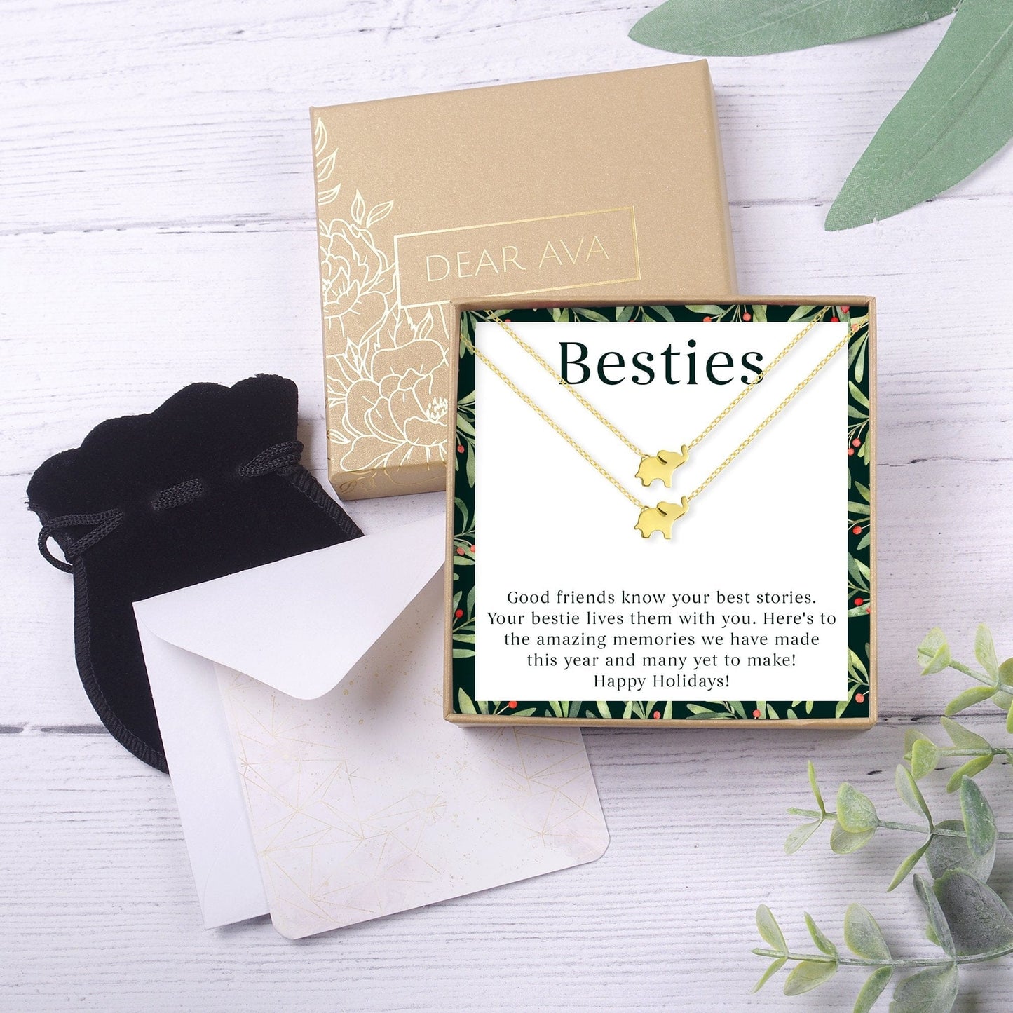 Besties Christmas Elephant Necklace Set