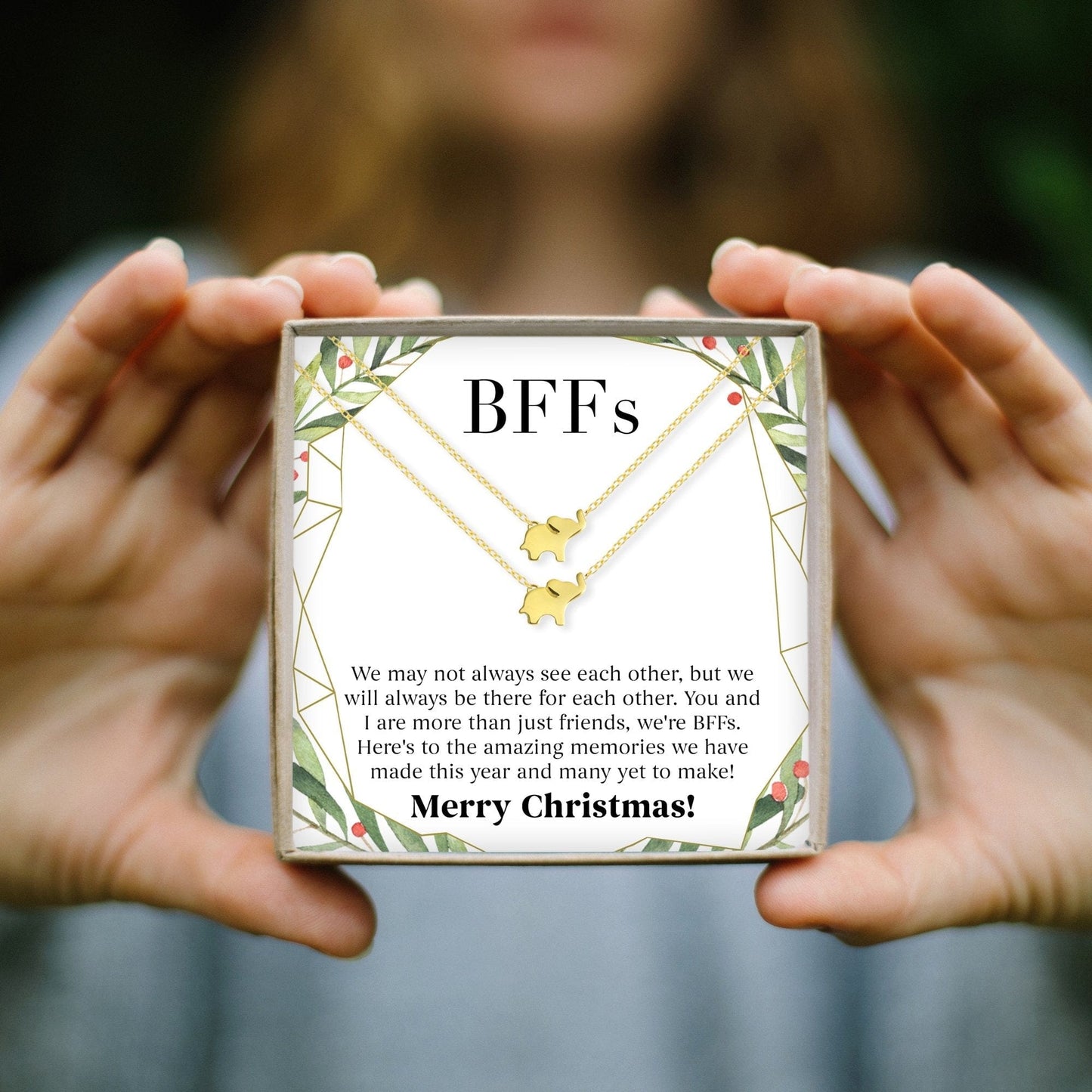 Besties Christmas Elephant Necklace Set