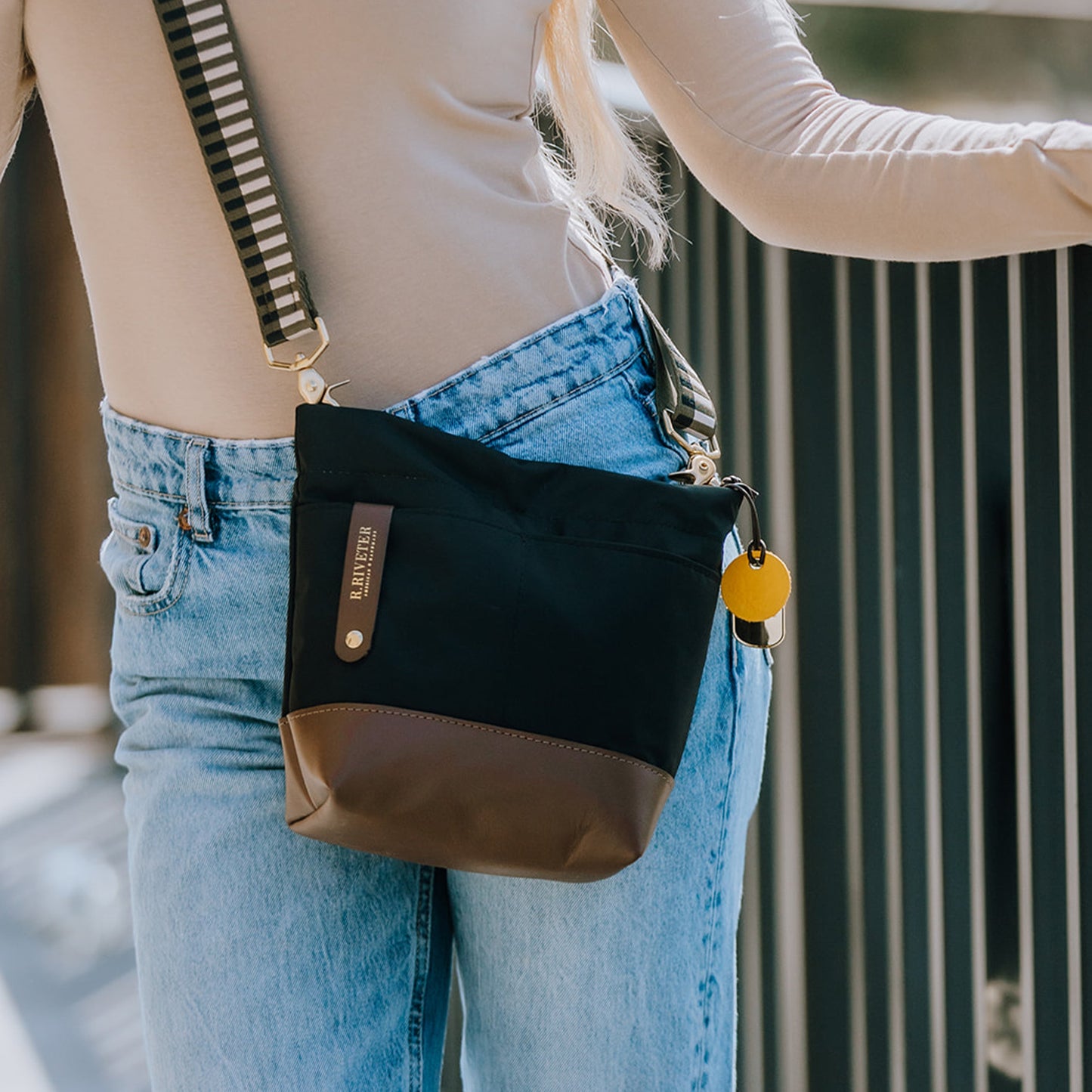 Betsy Bucket Bag | Black Nylon + Brown Leather