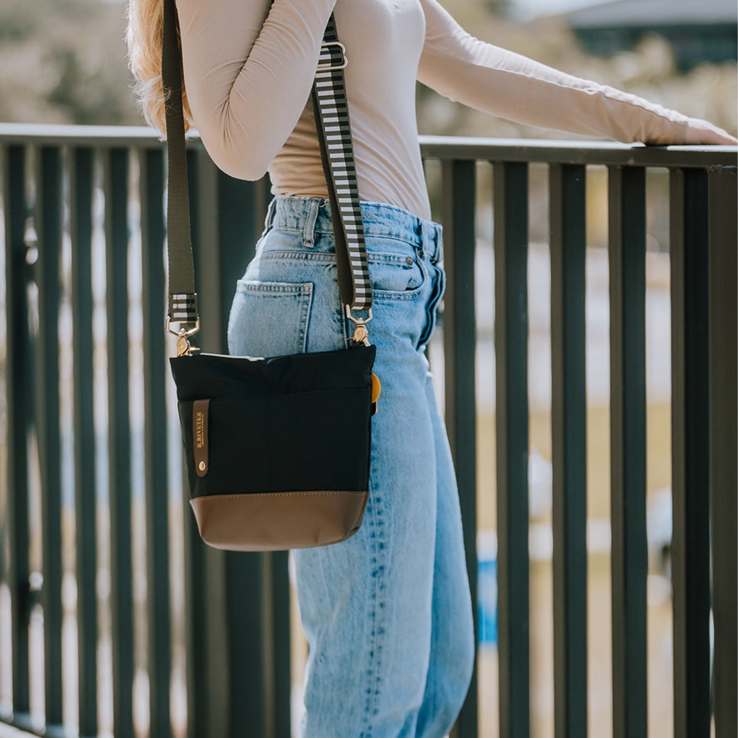 Betsy Bucket Bag | Black Nylon + Brown Leather