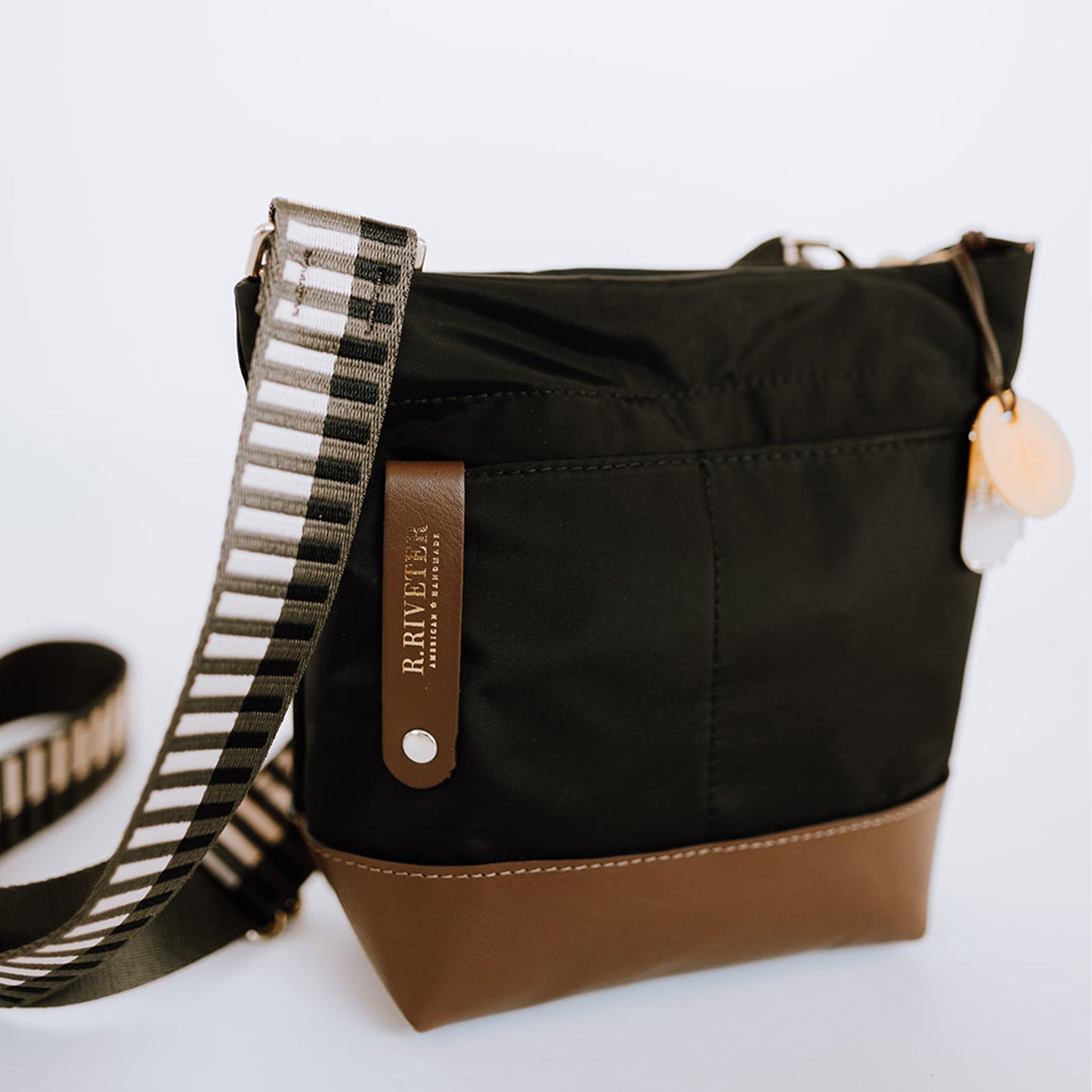 Betsy Bucket Bag | Black Nylon + Brown Leather