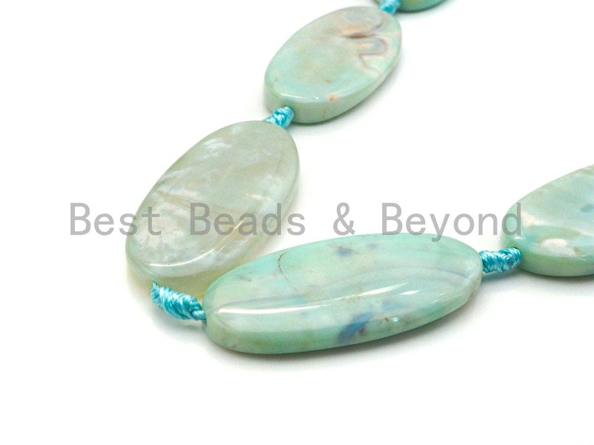 1pc/6pc Natural Blue Agate Large Long Oval Spacer Beads, Turquoise Blue Agate Spacer Beads, 25x50mm, Sku#U878