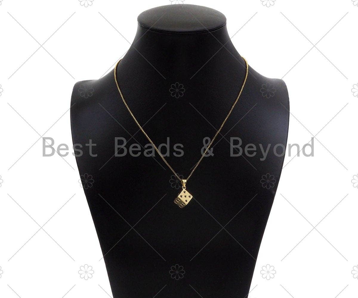 CZ Micro Pave Gold Dice Charm, Necklace Bracelet Charm Pendant,13x15mm,Sku#LK302