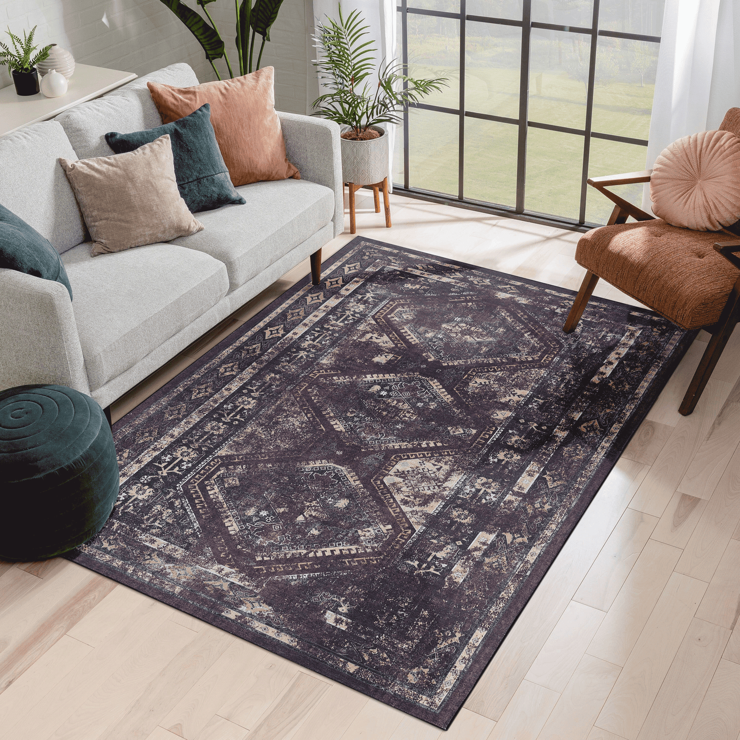 MAVAL Burgundy Washable Rug 9x12 Area Rug