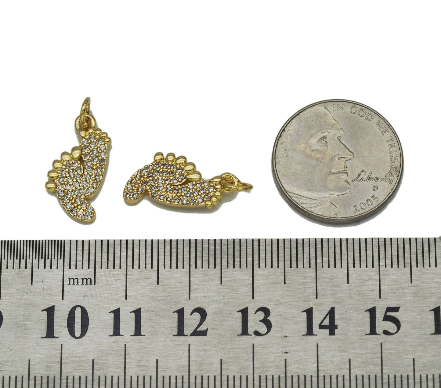 CZ Pave Baby Feet Charm, Sku#LK666