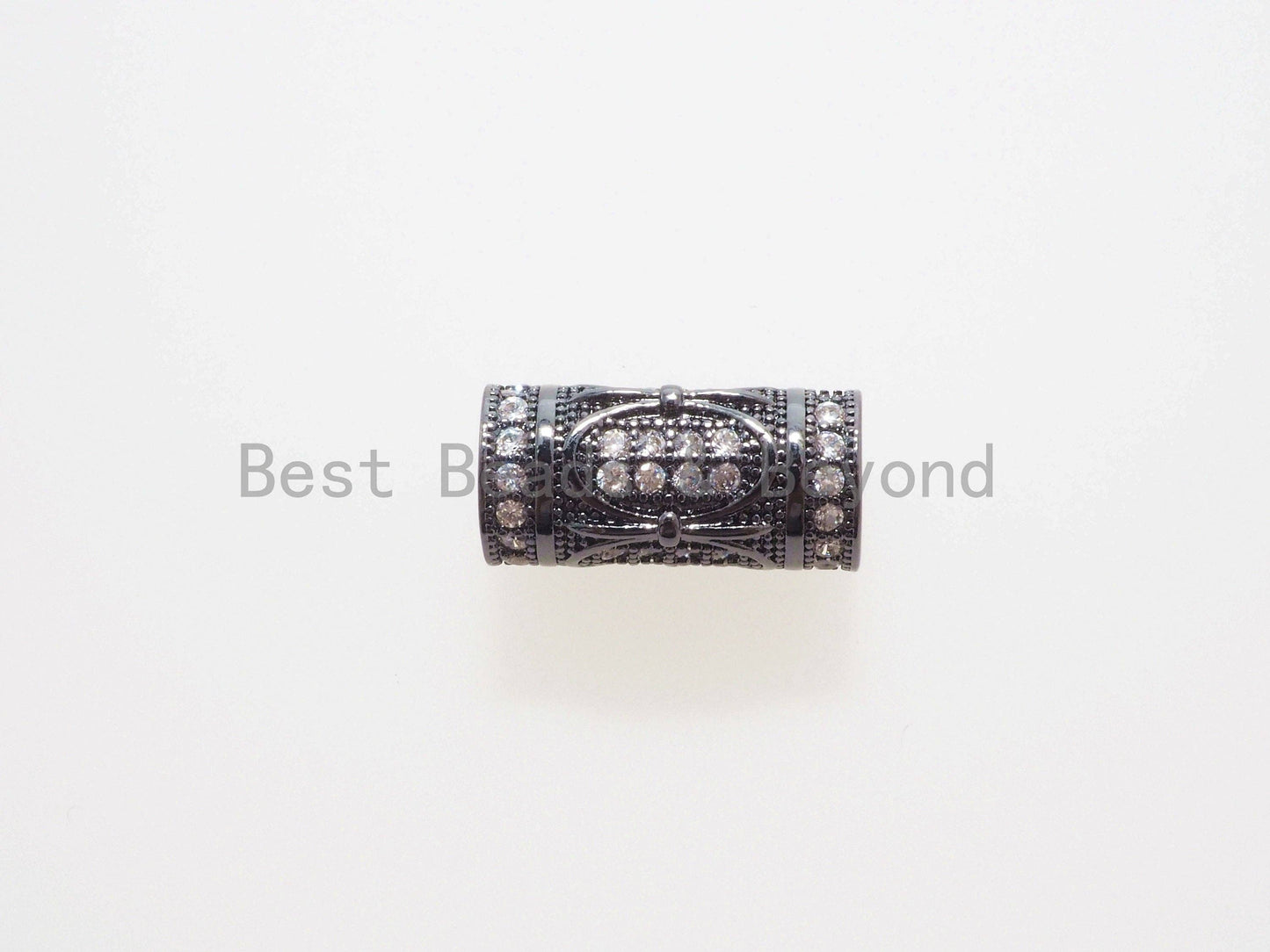 CZ Micro Pave Large hole Tube spacer beads charms/Drum barrel beads, Black CZ,15x8mm, sku#G403