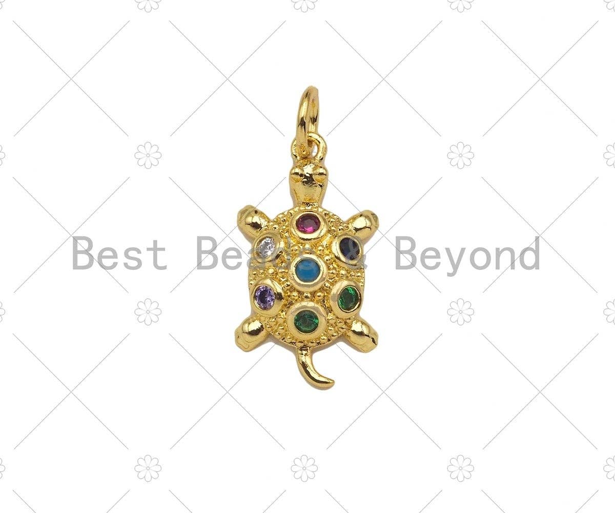 Colorful CZ Micro Pave Turtle Shape Pendant/Charm,18K Dainty Gold Charm, Necklace Bracelet Charm Pendant,11x19mm,Sku#LK296