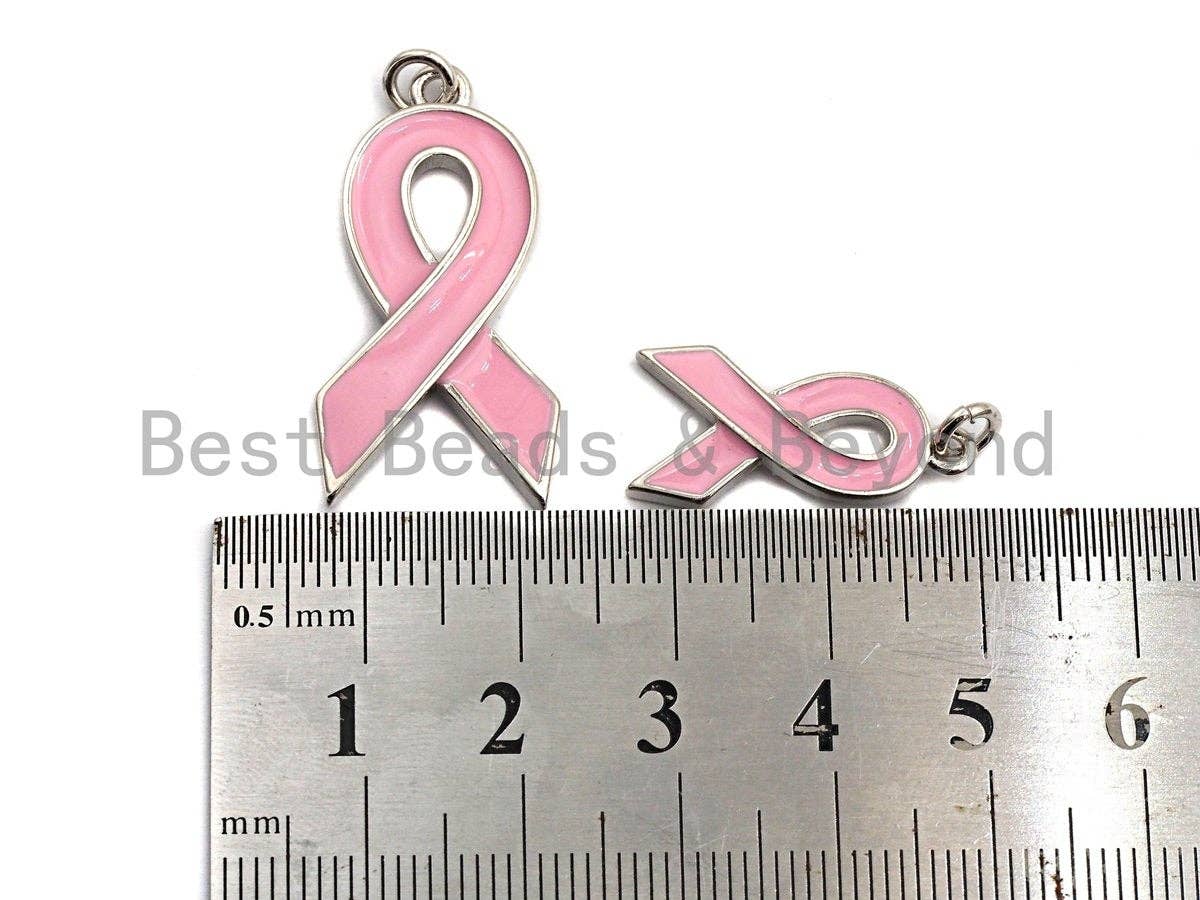 Enamel Pink Cancer Awareness Ribbon Pendant, AIDS Care Oil Drop pendant, Enamel pendant, Enamel Jewelry, 11x22mm/16x27mm,ku#X112