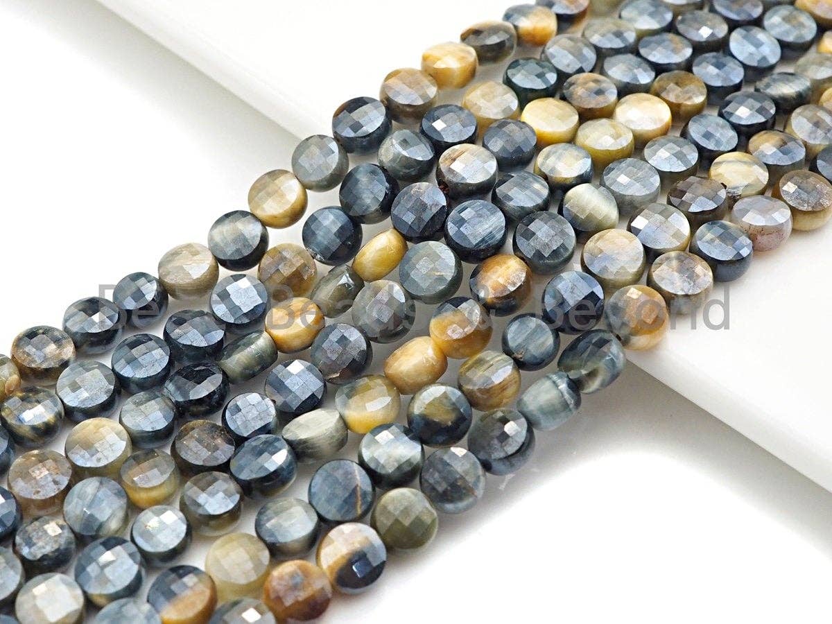 Double Sided Turtle Shell Cut Plated Tiger Eye Coin Shape beads, 6mm/8mm/10mm Gemstone Beads, 15.5" Full strand, Sku#UA25