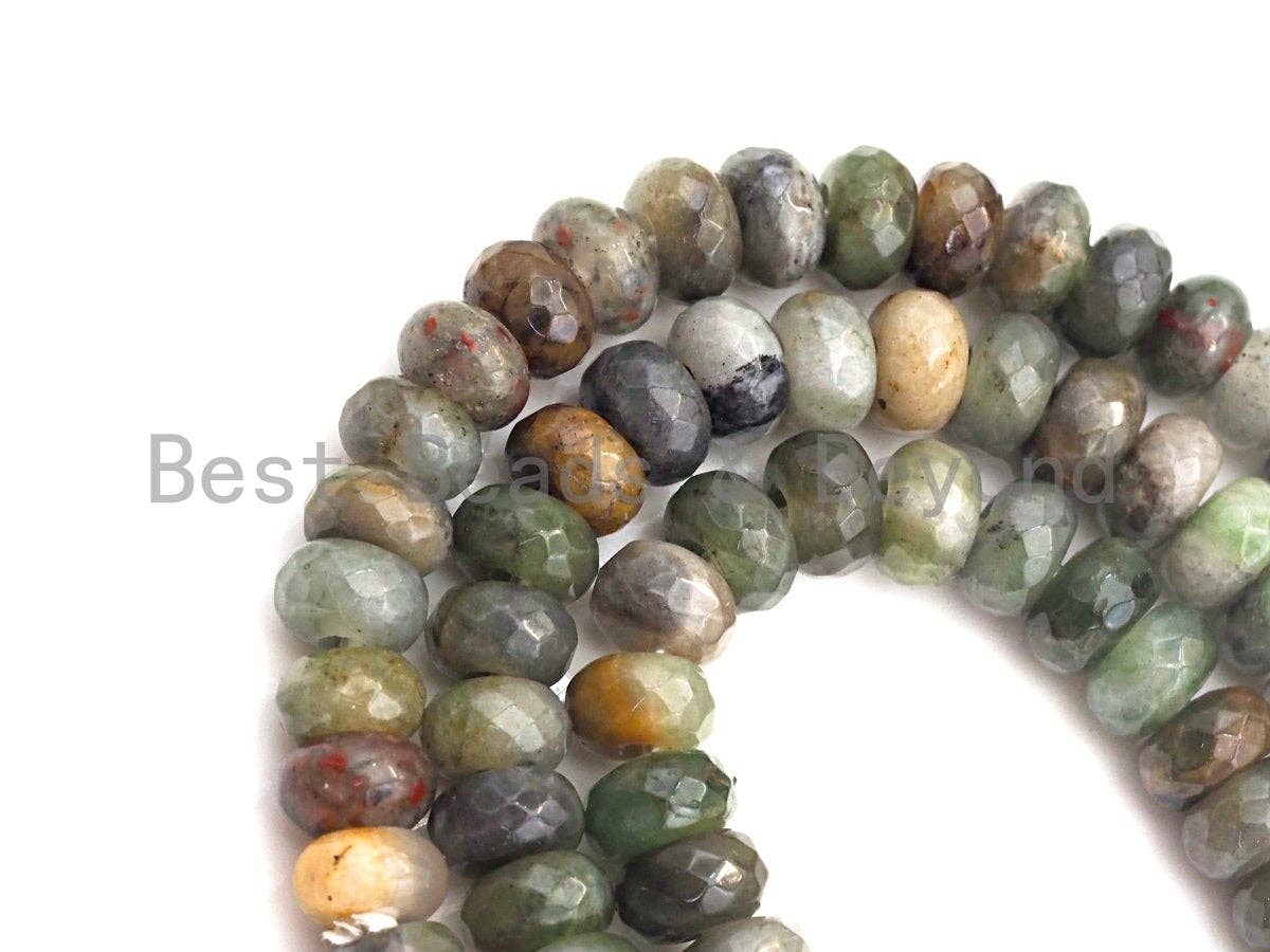 2mm Large Hole Natural Jade Beads, Rondelle Faceted 6x10mm/5x8mm, 8" Long Strands, sku#U710