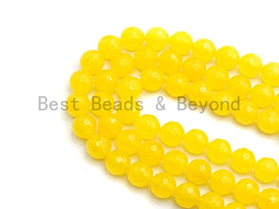 Yellow Jade Round Faceted Beads, 6mm/8mm/10mm/12mm/14mm Yellow Jade Gemstone Beads, 15.5inch strand, SKU#U439