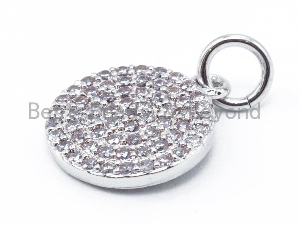 CZ Clear Micro Pave Coin Charm, Round Disc Pave Charm, Gold/Rose Gold/Silver/Gunmetal Pave Dangle Charms,10mm/8mm/6mm, Sku#F125