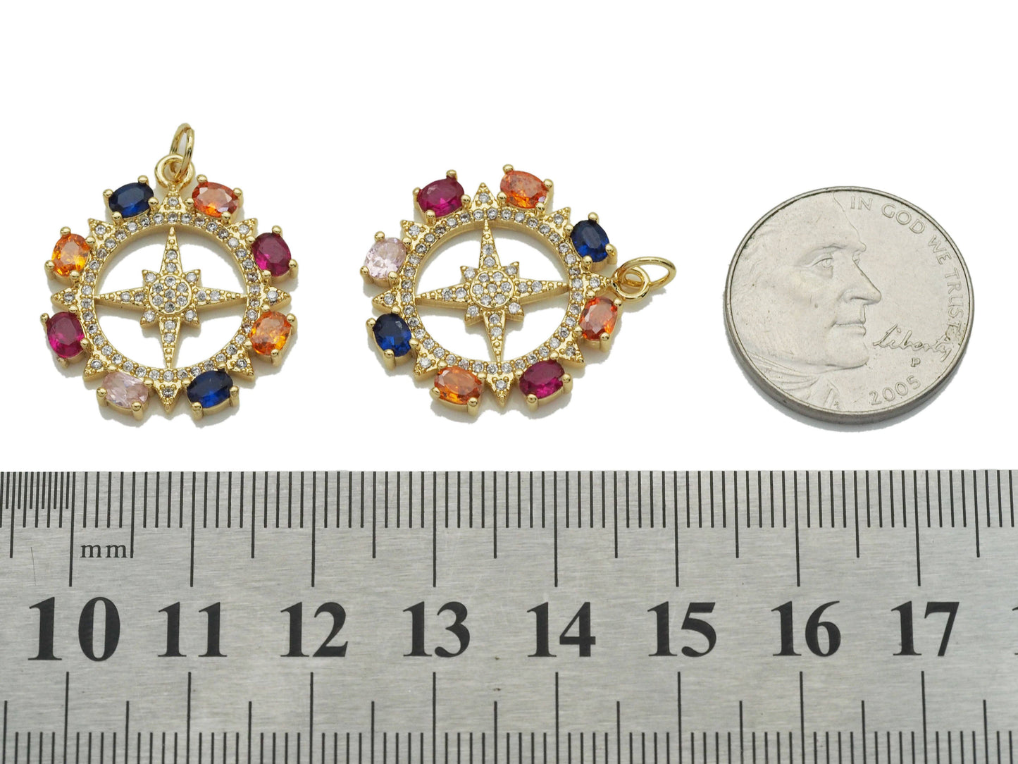 Colorful Stone Gold North Star Round Charm, Sku#LX115