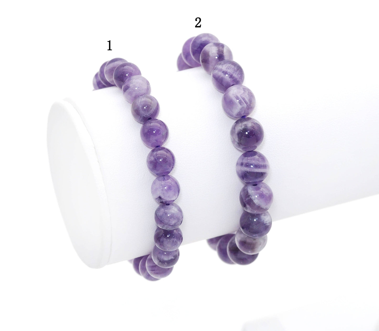 Genuine Dog Teeth Amethyst Round Smooth Elastic Bracelet, 8mm/10mm, Sku#EF248