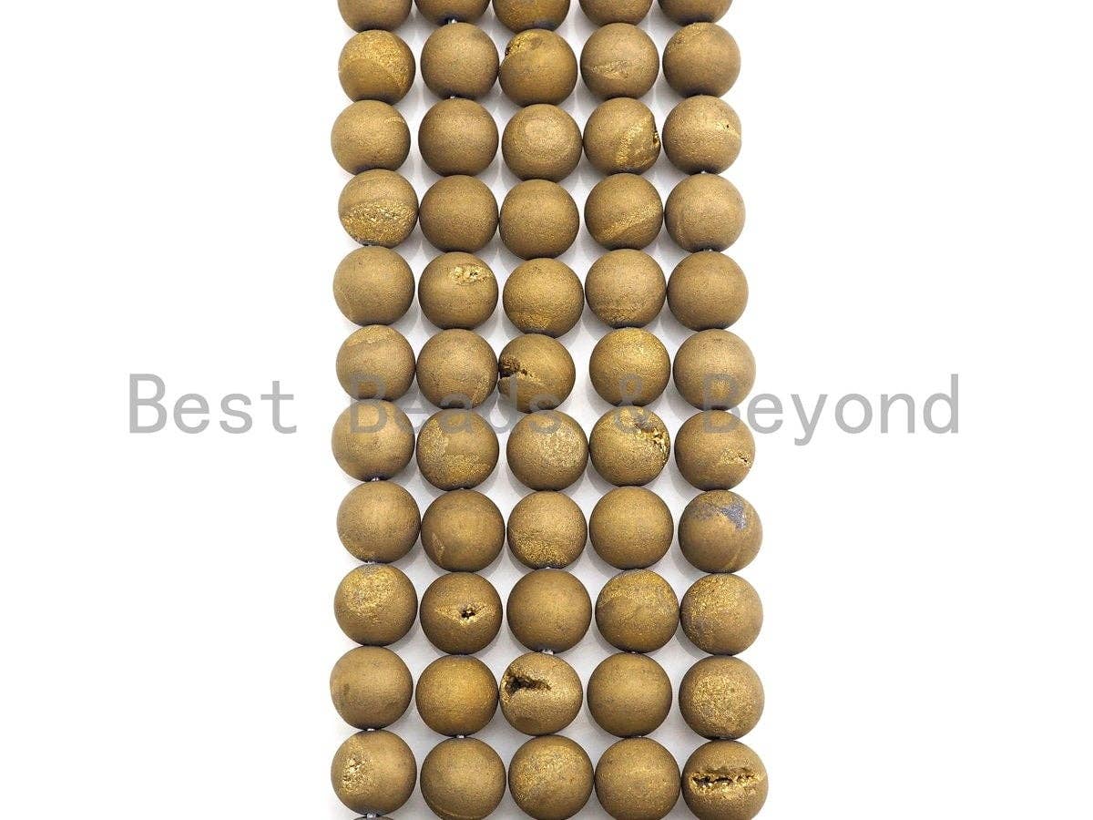 Druzy Gold Agate beads, 6mm/8mm/10mm/12mm Round Smooth Matte beads,Natural Agate Druzy Round Beads, 15.5inch strand, SKU#U849