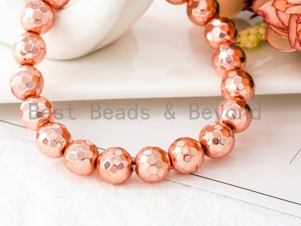 Rose Gold Natural Hematite Stretch Bracelet,8mm/10mm/12mm Gemstone Beaded Bracelet,Gemstone Elastic bracelet,SKU#S63