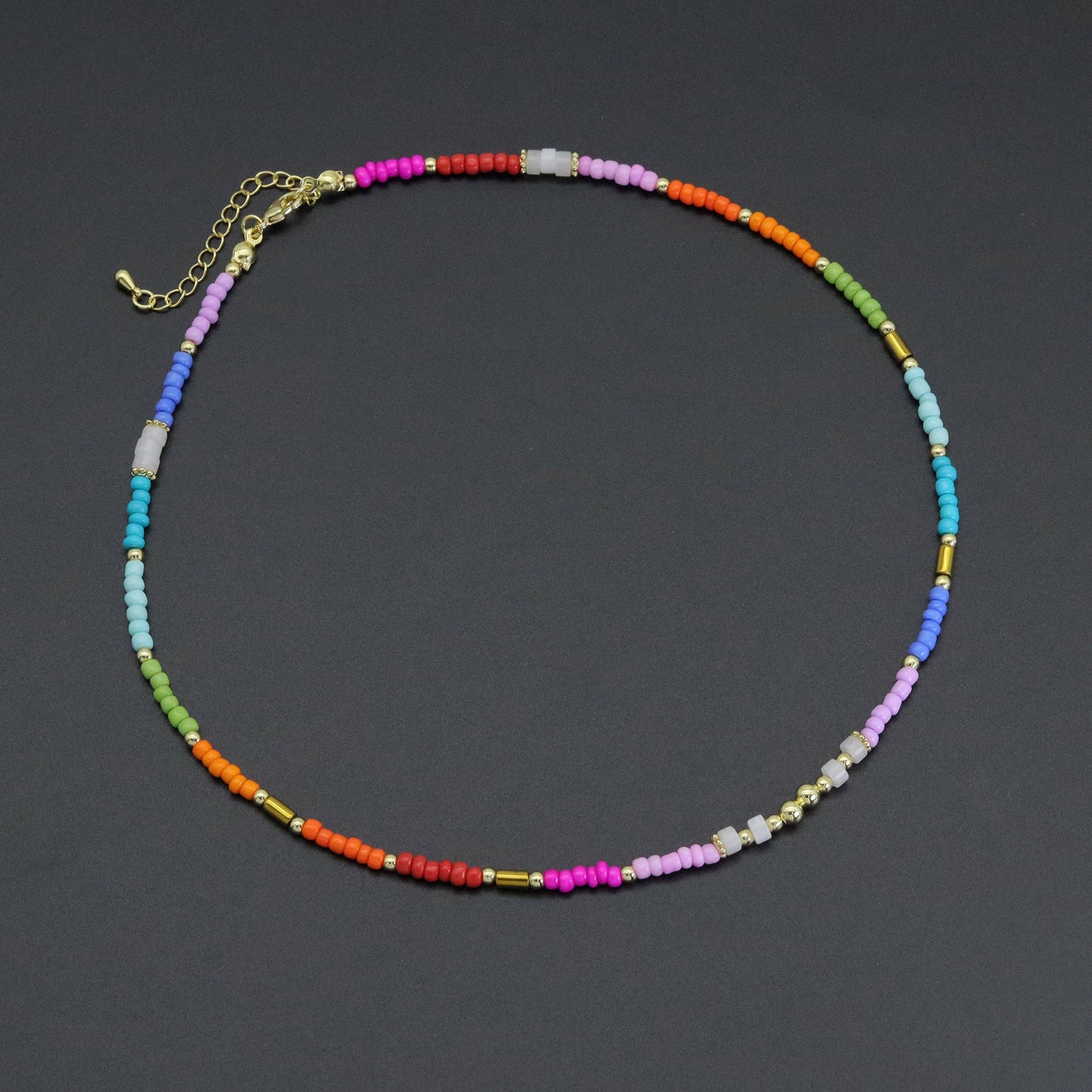 Colorful Beads with Gold Spacer Necklace, sku#O120