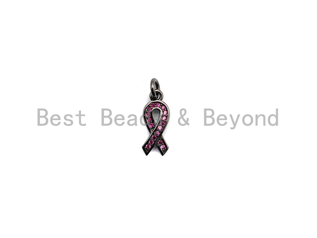 Fuchsia CZ Micro Pave Breast Cancer Awareness Ribbon Pendant/Charm, Bracelet Necklace Cubic Zirconia  AIDS Care Charm, 6x16mm,sku#X111