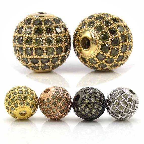 Olive Green CZ Micro Pave Shamballa Ball Beads, 6mm/8mm/10mm/12mm, Round Pave Spacer Beads, Rose Gold/Gold/Silver/Black, sku#308OG