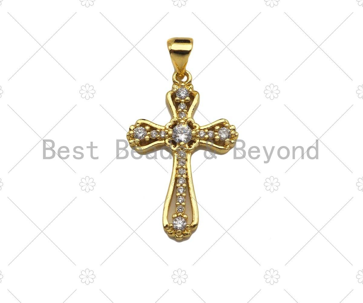 CZ Micro Pave Cross Shape Pendan,18K Dainty Gold Charm, Necklace Bracelet Charm Pendant,16x25mm,Sku#JL34