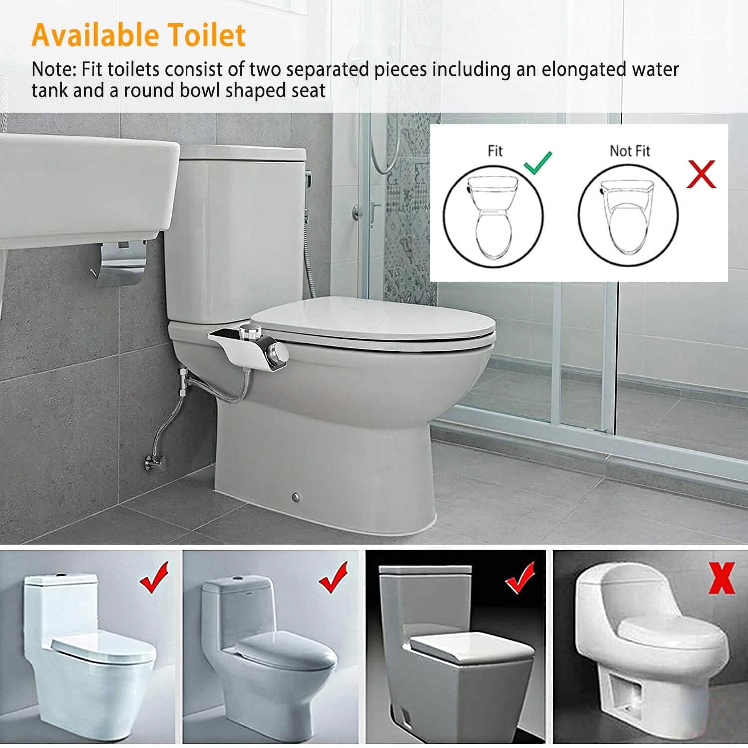 Accessoire Bidet Non Électrique Pulvérisateur d'Eau Douce avec Double Buse Autonettoyante