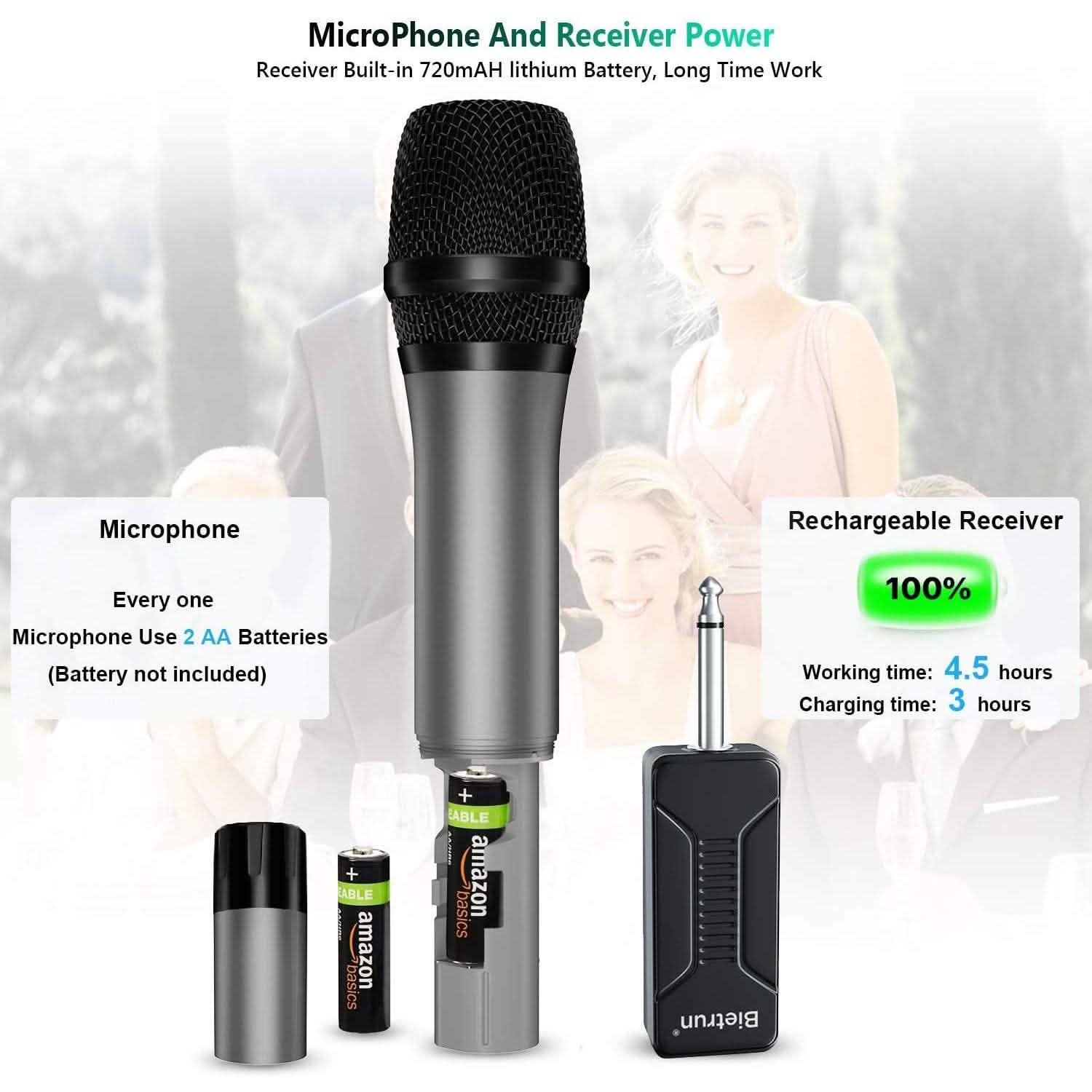 Bietrun Wireless UHF Metal Dual Handheld Dynamic Mic Karaoke System