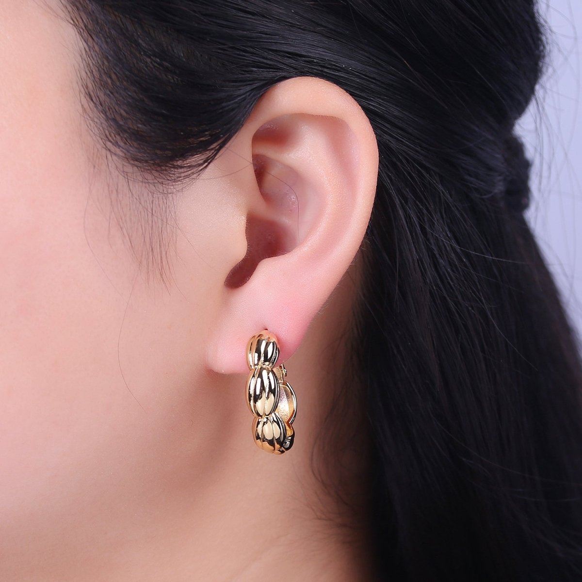 Big Chunky Gold Shell Hoop Earring V-109
