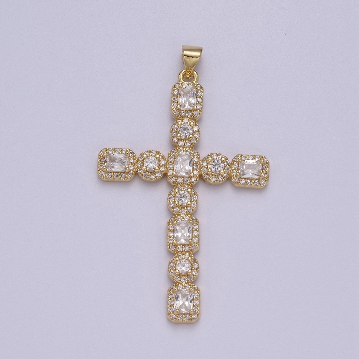 Big CZ Long Gold Cross Pendant, Gold Filled Cross CZ Charm, Cubic Zirconia Cross, Religious Jewelry, Rosary Pendant J-338