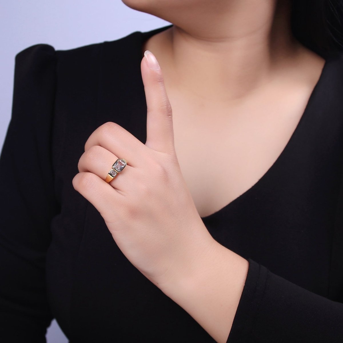 Big Diamond CZ Ring, Statement Gold CZ diamond ring stackable Jewelry Adjustable Ring S-455