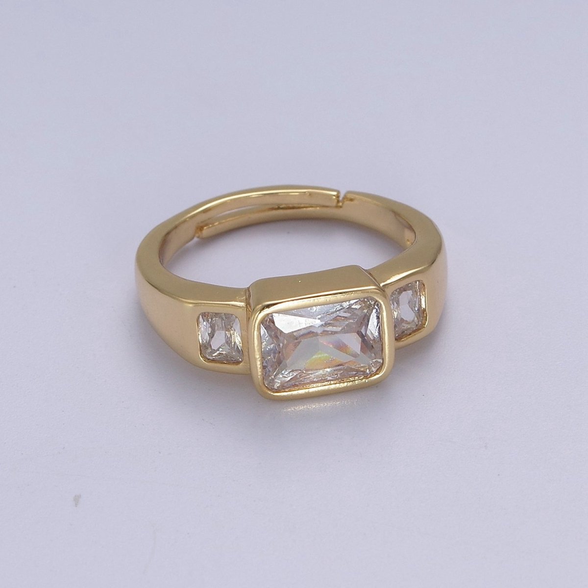Big Diamond CZ Ring, Statement Gold CZ diamond ring stackable Jewelry Adjustable Ring S-455