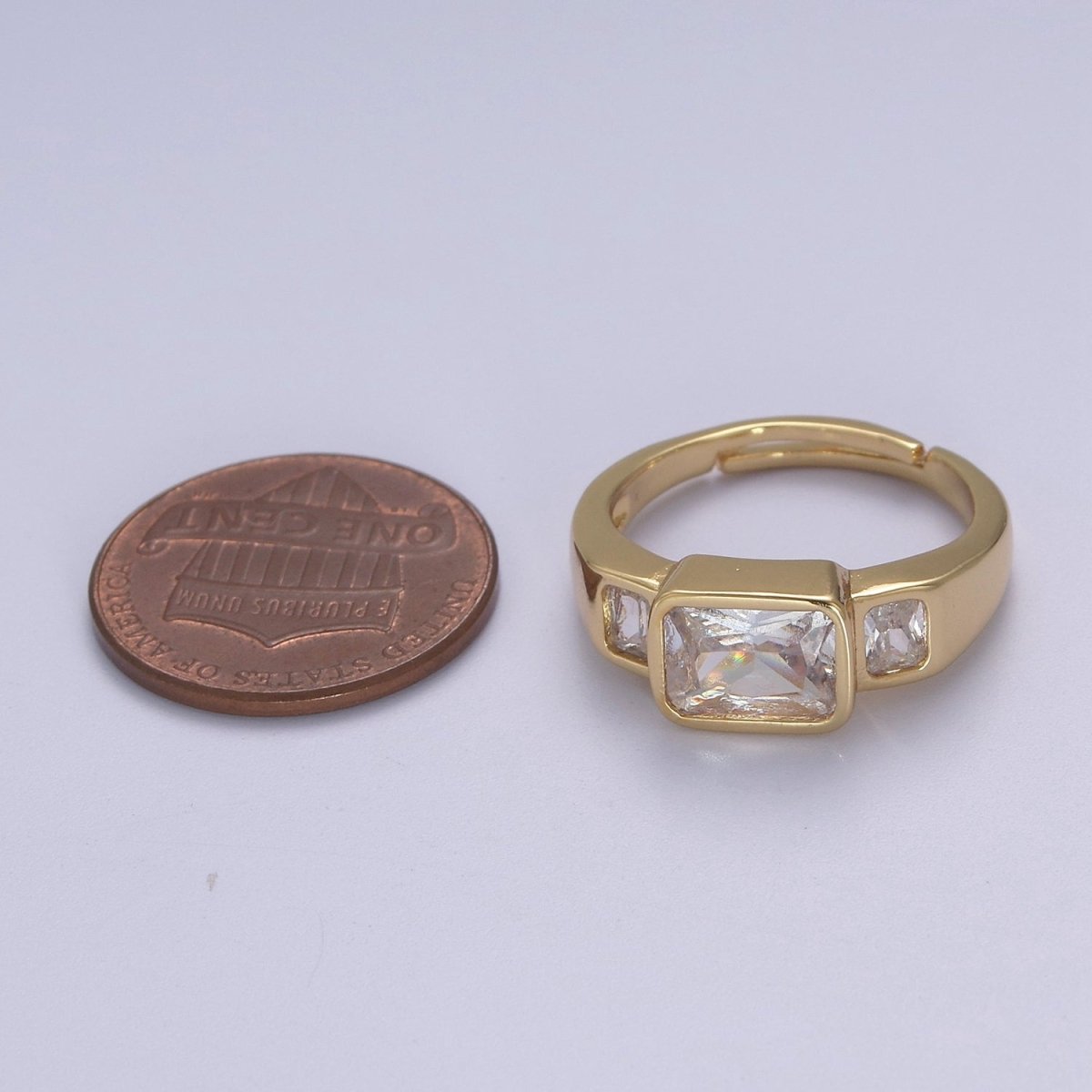 Big Diamond CZ Ring, Statement Gold CZ diamond ring stackable Jewelry Adjustable Ring S-455
