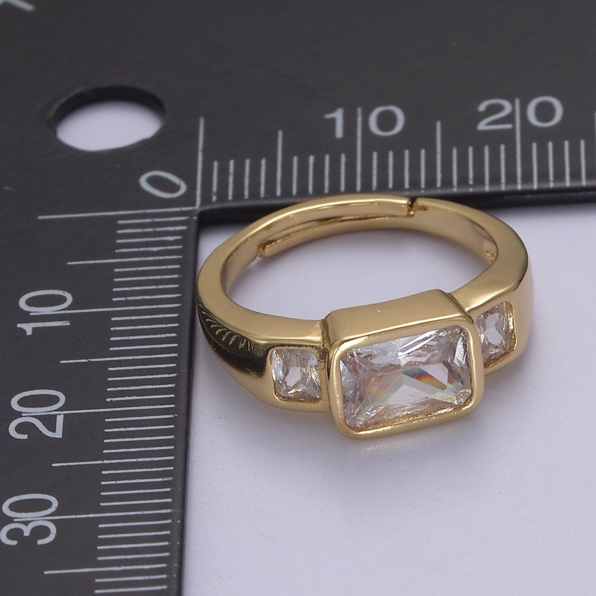 Big Diamond CZ Ring, Statement Gold CZ diamond ring stackable Jewelry Adjustable Ring S-455