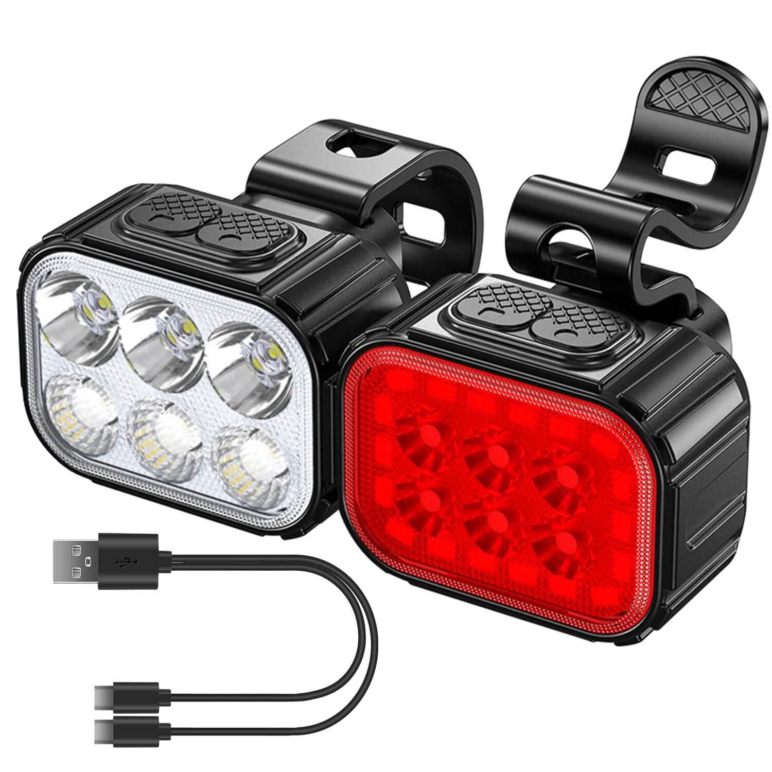 Bike Headlight TailLight IP65 Waterproof Anti-Drop Rechargeable Bicycle Light Set